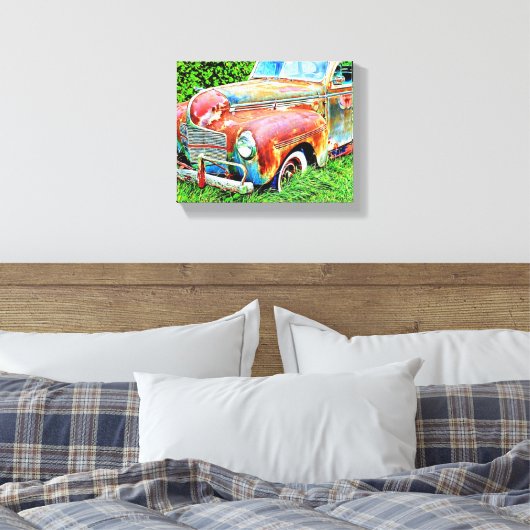 Rustisch autocanvas met Vintage Canvas Afdruk (Insitu (Slaapkamer))