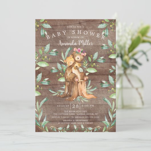 Rustisch Baby en mam Baby shower Uitnodiging (Staand voorkant)