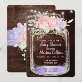 Rustisch Baby shower, Mason Jar Lights Boho Floral Kaart (Voorkant / Achterkant)