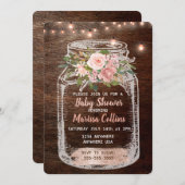 Rustisch Baby shower, Mason Jar Lights Boho Floral Kaart (Voorkant / Achterkant)