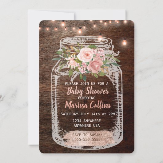 Rustisch Baby shower, Mason Jar Lights Boho Floral Kaart (Voorkant)