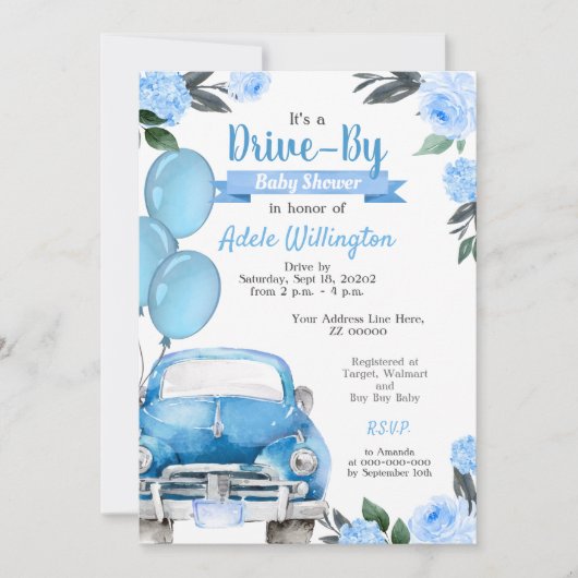 Rustisch Baby shower met auto Blue Boy Kaart (Voorkant)