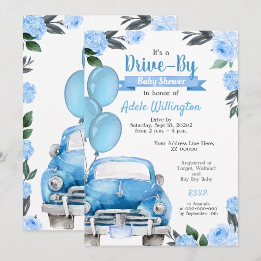 Rustisch Baby shower met auto Blue Boy Kaart (Voorkant / Achterkant)