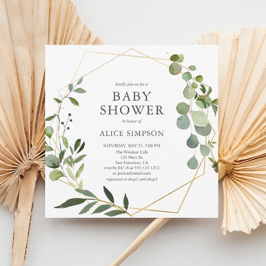 Rustisch Baby shower met botanische groen Kaart