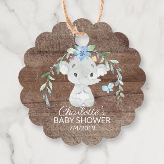 Rustisch Baby shower met fijne olifant Label voor (Achterkant)