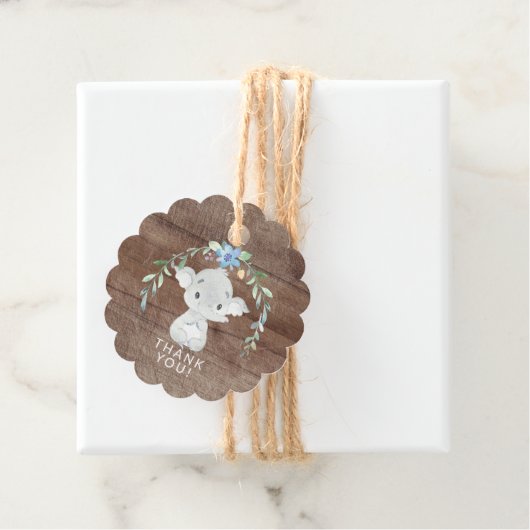 Rustisch Baby shower met fijne olifant Label voor  (In situ)