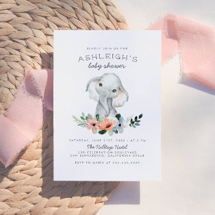 Rustisch Baby shower met flessenroze olifant Kaart