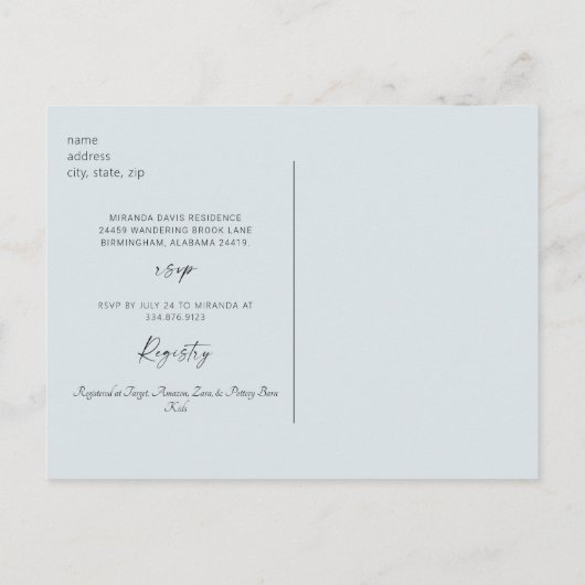 Rustisch Baby shower met hout en blauwe kant Uitnodiging Briefkaart (Achterkant)