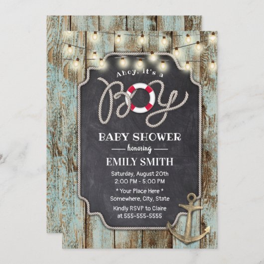 Rustisch Baby shower met houten goudanker Nautical Kaart (Voorkant / Achterkant)