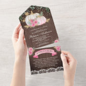 Rustisch Baby shower met houtroze goudpompoen All In One Uitnodiging (Afscheurbaar)