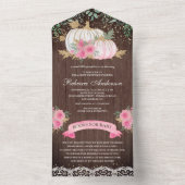 Rustisch Baby shower met houtroze goudpompoen All In One Uitnodiging (Binnen)