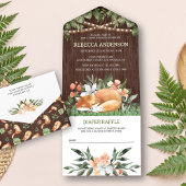 Rustisch Baby shower met houtslapend vos Woodland All In One Uitnodiging