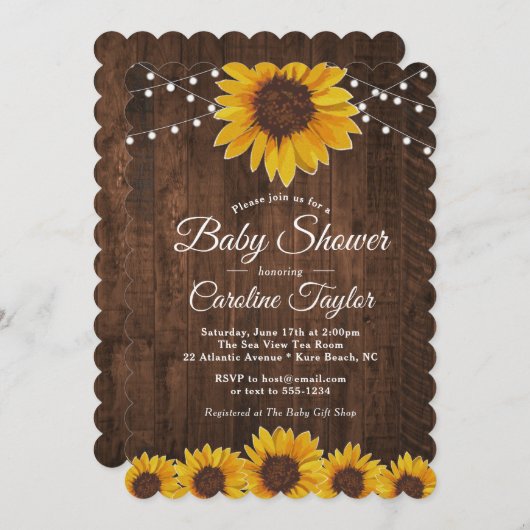 Rustisch Baby shower met String Lights Kaart (Voorkant / Achterkant)