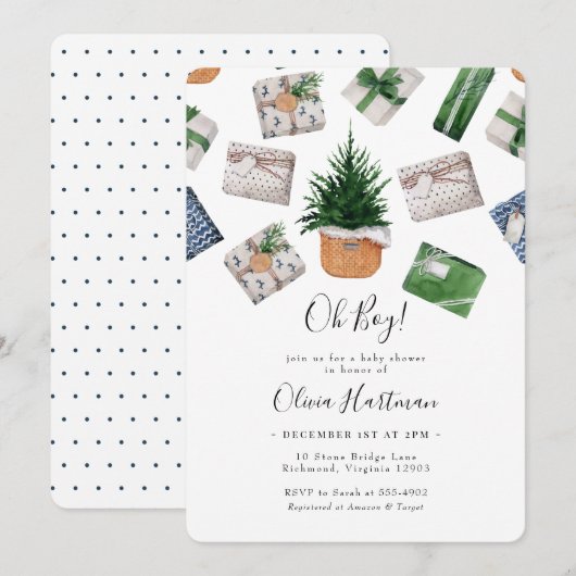 Rustisch Baby shower met winterblauw met kerstmis Kaart (Voorkant / Achterkant)