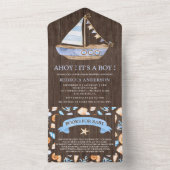 Rustisch Baby shower met zeezeilboot Nautical Sail All In One Uitnodiging (Binnen)