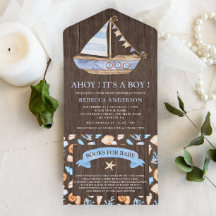 Rustisch Baby shower met zeezeilboot Nautical Sail All In One Uitnodiging