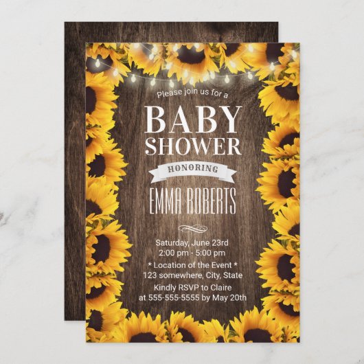 Rustisch Baby shower met zonnebloemen omwoeld Kaart (Voorkant / Achterkant)