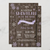 Rustisch Baby shower Paarse sneeuwvlok Kaart (Voorkant / Achterkant)