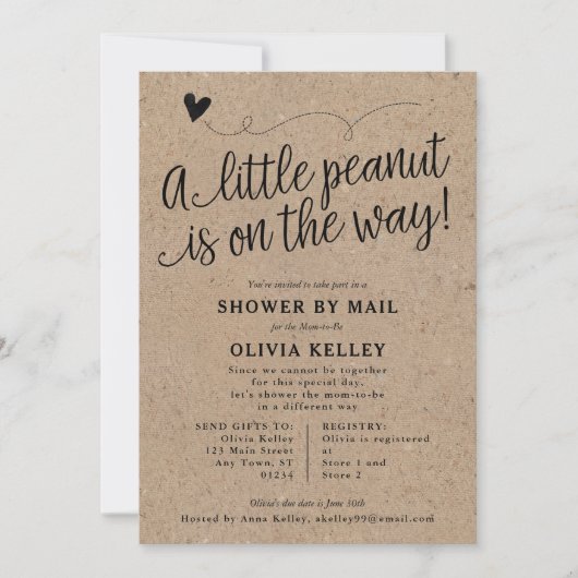 Rustisch Baby shower PER MAIL, Little Peanut, Kraf Kaart (Voorkant)