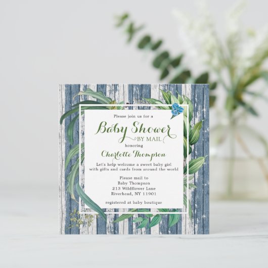 Rustisch Baby shower per post Waterverf Groene Flo Kaart (Staand voorkant)