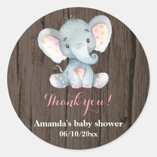 Rustisch Baby shower Roze Hartelijk dank Ronde Sticker (Voorkant)