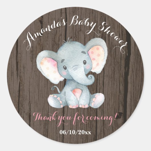 Rustisch Baby shower Roze Hartelijk dank Ronde Sticker (Voorkant)