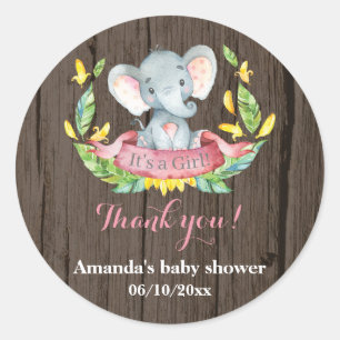 Rustisch Baby shower Roze Hartelijk dank Ronde Sticker