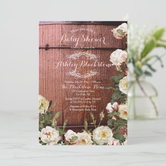 Rustisch Baby shower Rozen Kaart (Staand voorkant)