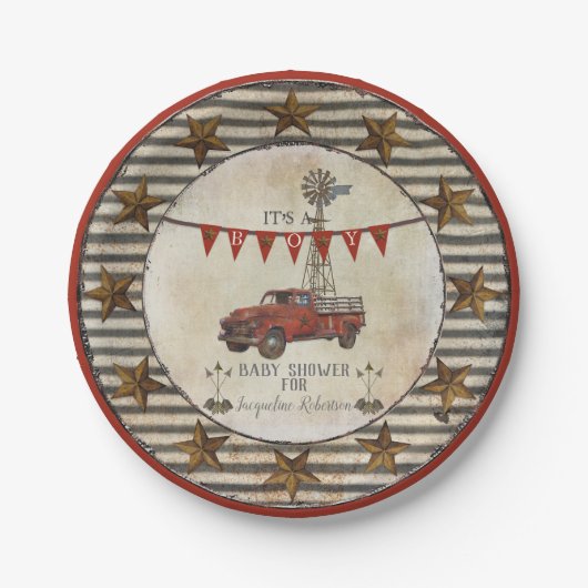 Rustisch Baby shower  Truck Windmill Boerderij Papieren Bordje (Voorkant)