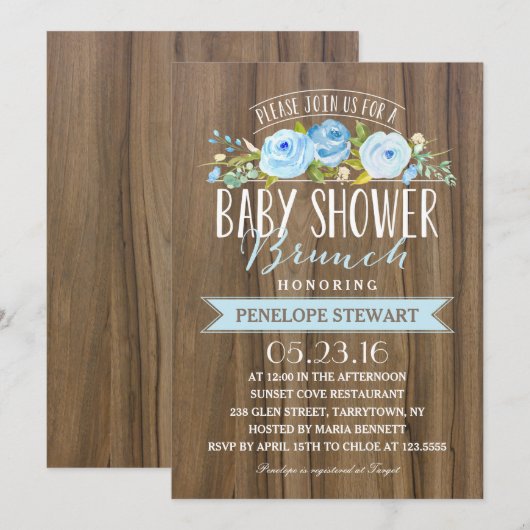 Rustisch Baby shower | Uitnodiging tot Baby shower (Voorkant / Achterkant)