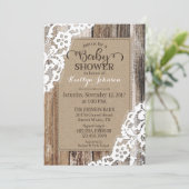 Rustisch Baby shower van Barn Wood Lace Kaart (Staand voorkant)