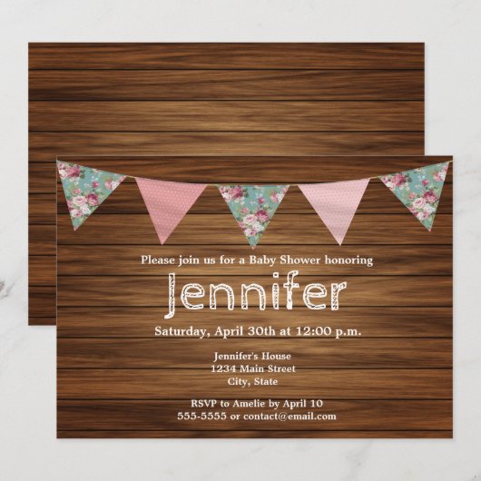 Rustisch baby shower van boerenhuismeisje uit een  kaart (Voorkant / Achterkant)