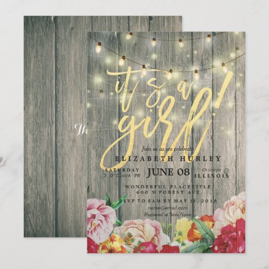 Rustisch Baby shower van de Koord van het Hout van Kaart (Voorkant / Achterkant)