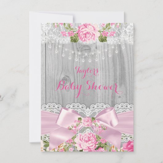 Rustisch Baby shower van hout Roze pink 2 Kaart (Voorkant)