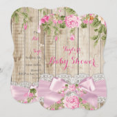 Rustisch Baby shower van hout van roze pink Kaart (Voorkant / Achterkant)