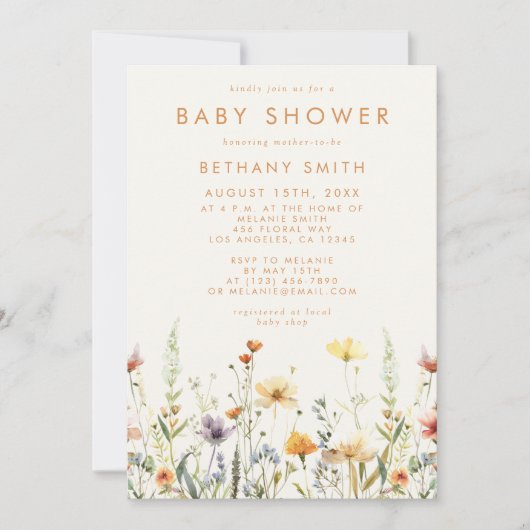 Rustisch Baby shower van wilde bloemen Kaart (Voorkant)