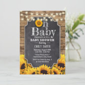 Rustisch Baby shower van zonnebloemen Chalkboard Kaart (Staand voorkant)