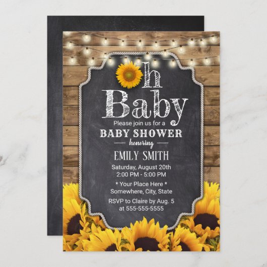Rustisch Baby shower van zonnebloemen Chalkboard Kaart (Voorkant / Achterkant)