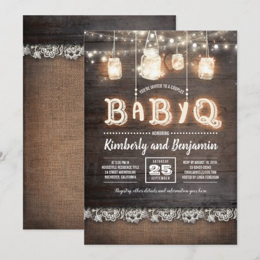 Rustisch Baby shower voor BaByQ-paren Kaart (Voorkant / Achterkant)