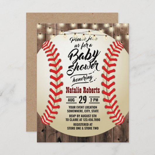 Rustisch Baby shower voor honkbalschout Kaart (Voorkant / Achterkant)