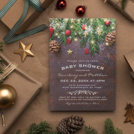 Rustisch Baby shower voor kerstboomversiering Kaart