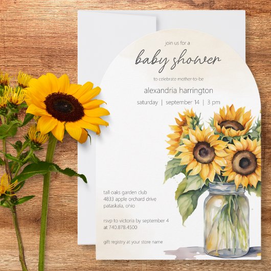 Rustisch Baby shower voor zonnebloemen Kaart
