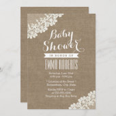 Rustisch Baby shower White Lace Burlap Kaart (Voorkant / Achterkant)