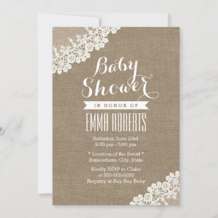 Rustisch Baby shower  White Lace Burlap Kaart