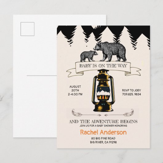 Rustisch Baby shower Woodland Wilderness Beren Uitnodiging Briefkaart (Voorkant / Achterkant)