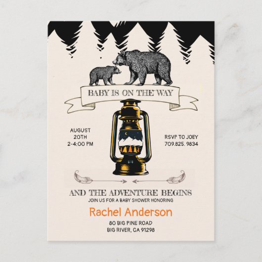 Rustisch Baby shower Woodland Wilderness Beren Uitnodiging Briefkaart (Voorkant)