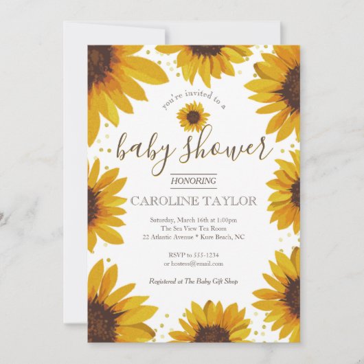 Rustisch Baby shower zonnebloem op hout Kaart (Voorkant)