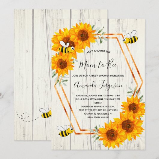 Rustisch Baby shower zonnebloemen wit hout Kaart (Voorkant / Achterkant)