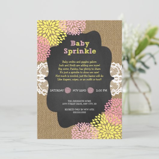 Rustisch baby sprinkhaan/burlap-alkbord kaart (Staand voorkant)