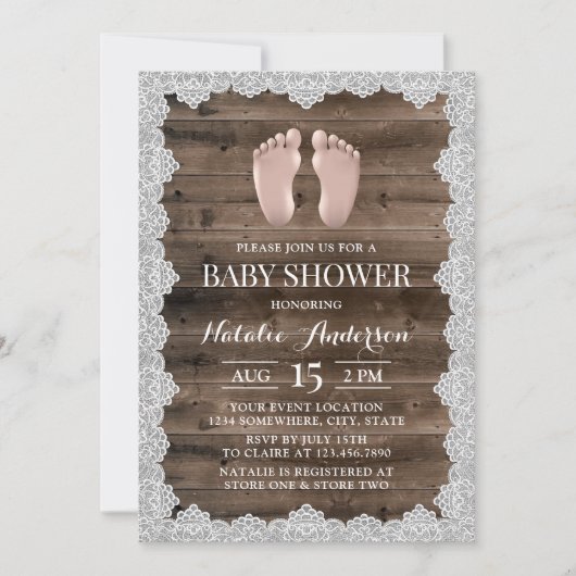Rustisch Baby van Laced Barn Wood Voet Baby shower Kaart (Voorkant)